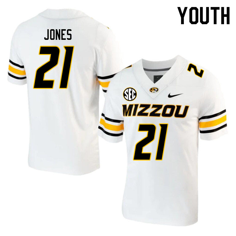 Youth #21 Tyler Jones Missouri Tigers College 2023 Football Stitched Jerseys Sale-White